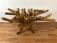 Teak root wood rectangular dining table with beveled glass top 60"