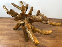 Teak root wood rectangular dining table with beveled glass top 60"