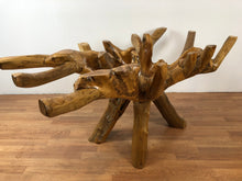 Teak root wood rectangular dining table with beveled glass top 60"
