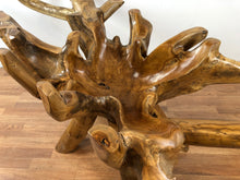 Teak root wood rectangular dining table with beveled glass top 60"