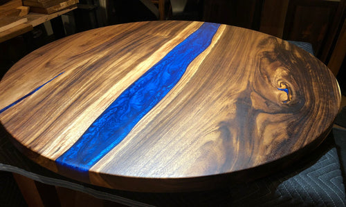 Blue epoxy river round coffee table