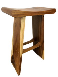 Acacia Wood Japanese-style Saddle Bar Stool 20 X 12 X 30 in Teak Oil