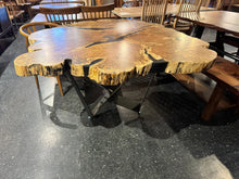 Handmade spalted maple live edge epoxy dining table, natural wood slab furniture with industrial metal base