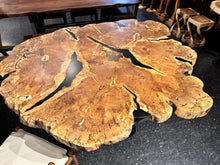One-of-a-kind spalted maple live edge dining table with epoxy river and black metal base, 50x65 handcrafted wood slab