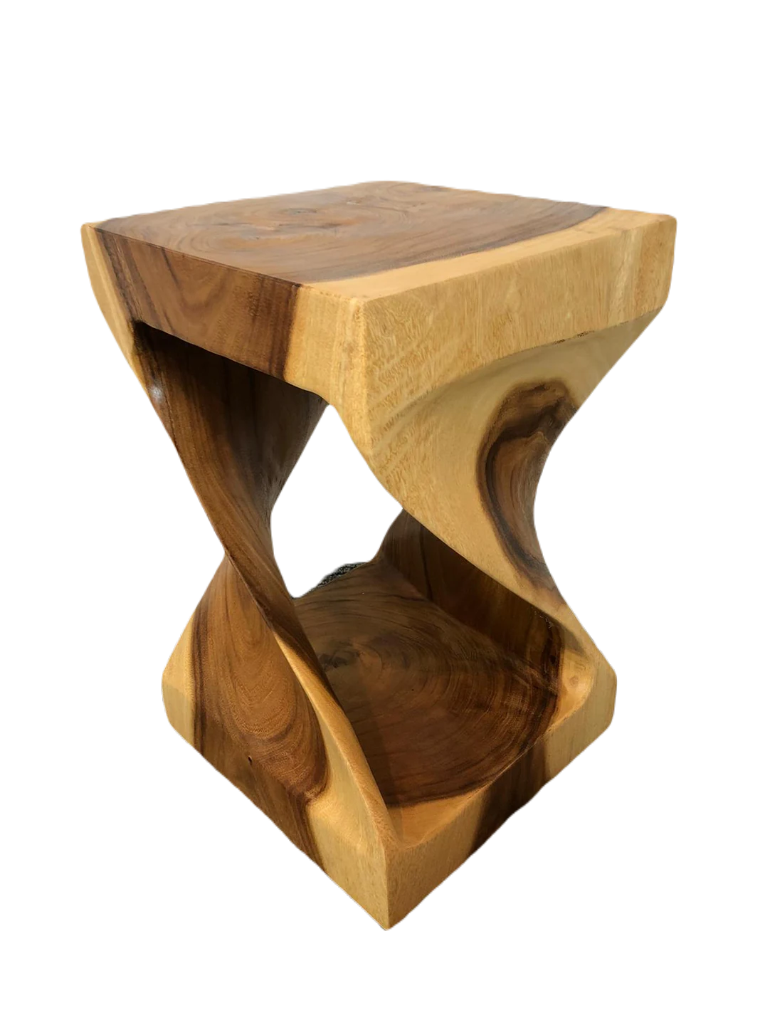 Acacia Wood Twist Stool 12 X 12 X 18 in Teak Oil | Side Table | End Table | Plant Stand | Dining Table Seating