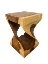 Acacia Wood Twist Stool 12 X 12 X 18 in Teak Oil | Side Table | End Table | Plant Stand | Dining Table Seating