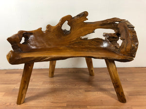 Teak root wood bench freeform live edge