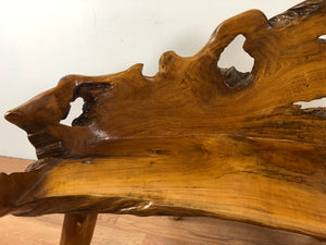 Teak root wood bench freeform live edge