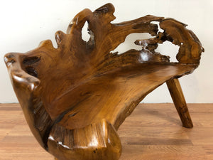Teak root wood bench freeform live edge