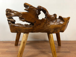 Teak root wood bench freeform live edge