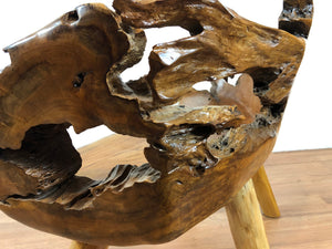 Teak root wood bench freeform live edge