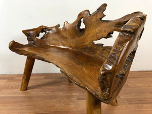 Teak root wood bench freeform live edge