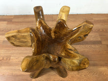 Teak wood root coffee table with round glass top 24" (K)