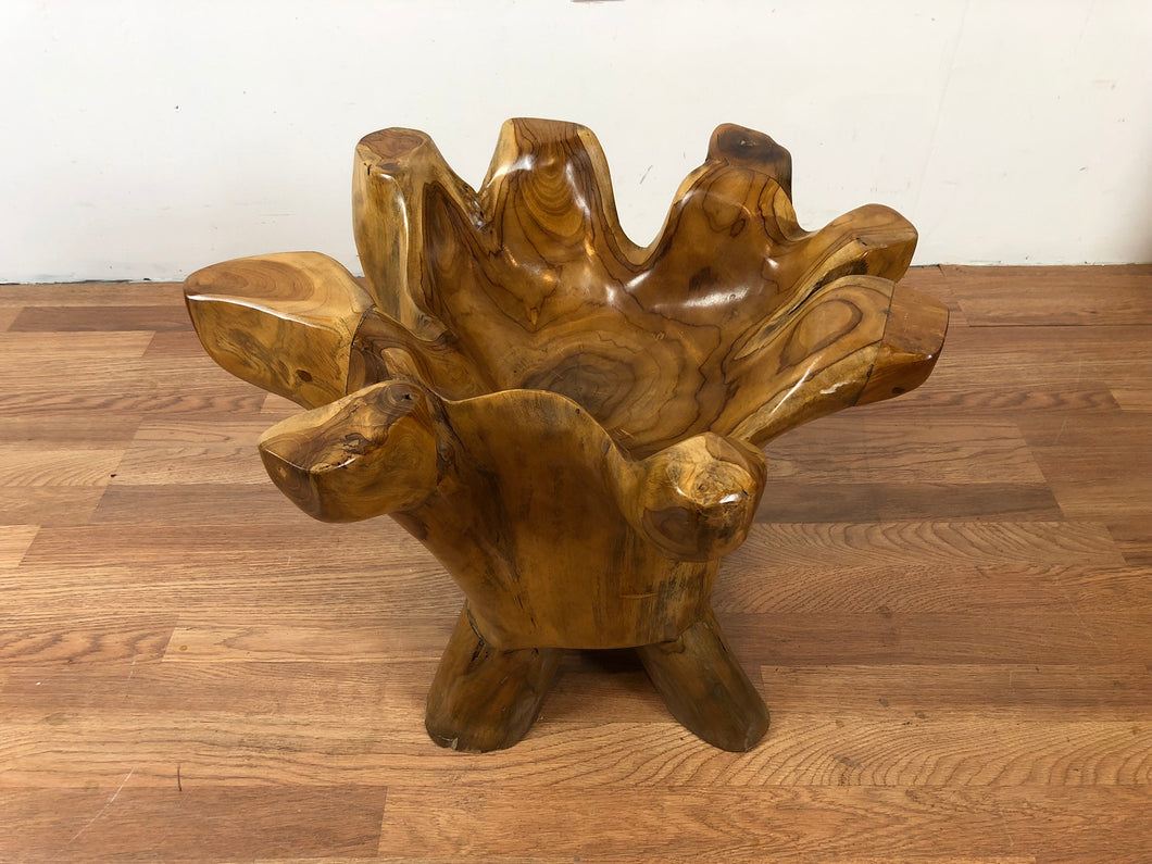 Teak wood root coffee table with round glass top 24