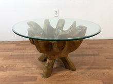 Teak wood root coffee table with round glass top 24" (H)