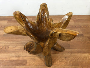 Teak wood root coffee table with round glass top 24" (K)