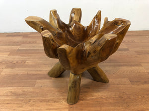 Teak wood root coffee table with round glass top 24" (H)