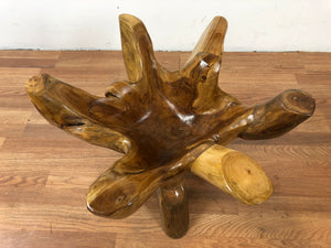 Teak wood root coffee table with round glass top 24" (K)