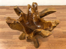 Teak wood root coffee table with round glass top 24" (H)