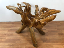 Teak root wood rectangular dining table with beveled glass top 48"