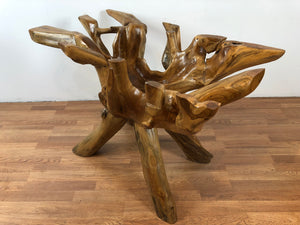 Teak root wood rectangular dining table with beveled glass top 48"
