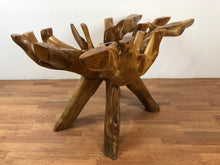 Teak root wood rectangular dining table with beveled glass top 48"