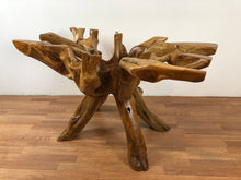 Teak root wood rectangular dining table with beveled glass top 48"
