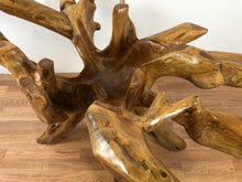 Teak root wood rectangular dining table with beveled glass top 48"