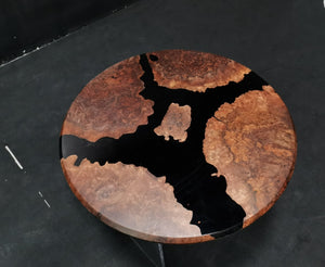 Walnut Burl Epoxy Resin Round Table Top, Black Epoxy | Walnut Wood Round Table | Burl Wood Epoxy Resin Table Top 36" Round