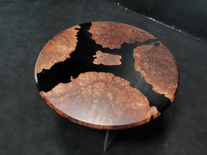 Walnut Burl Epoxy Resin Round Table Top, Black Epoxy | Walnut Wood Round Table | Burl Wood Epoxy Resin Table Top 36" Round
