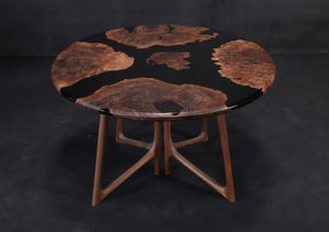 Walnut Burl Epoxy Resin Round Table Top, Black Epoxy | Walnut Wood Round Table | Burl Wood Epoxy Resin Table Top 48" Round