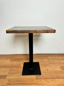 Walnut Wood Epoxy Turquoise Side Table with Pedestal Metal Leg – 18" x 14" x 23.5”