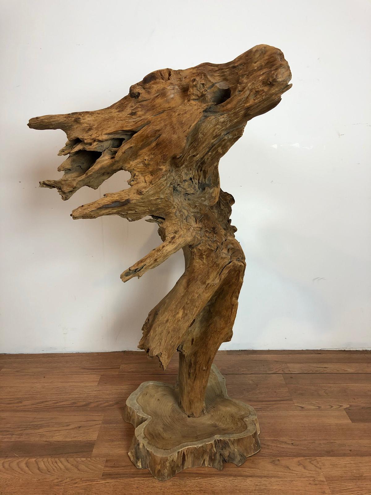 Teak wood free form floor standing art piece rare and one of a kind sculpture
