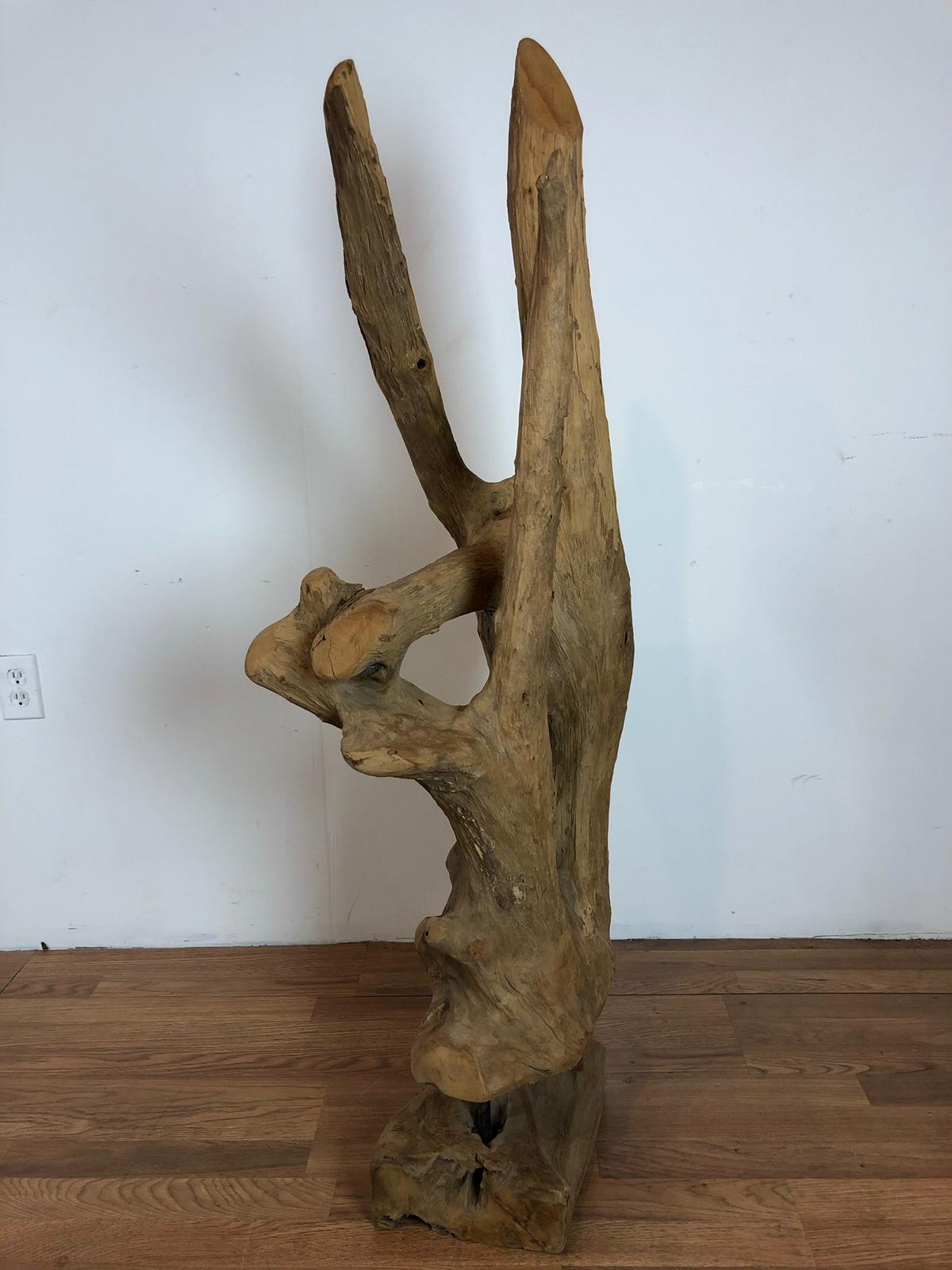 Teak wood free form floor standing art piece rare and one of a kind sculpture