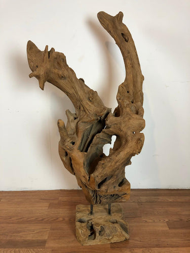 Teak wood free form floor standing art piece rare and one of a kind sculpture