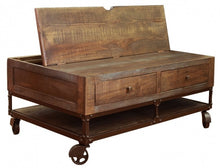 Urban industrial coffee table on wheels with lift top