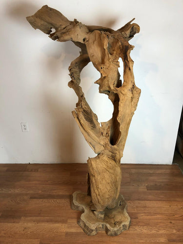 Teak wood free form floor standing art piece rare and one of a kind sculpture