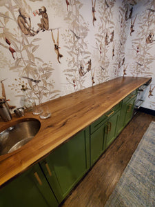 Custom live edge sink cabinet wood top