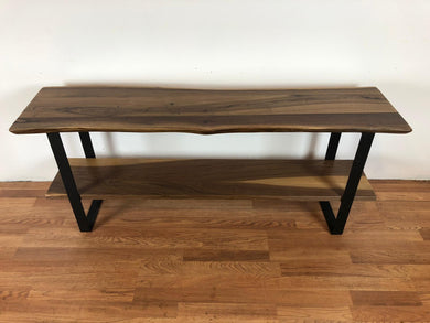 Live edge walnut TV media stand with shelf