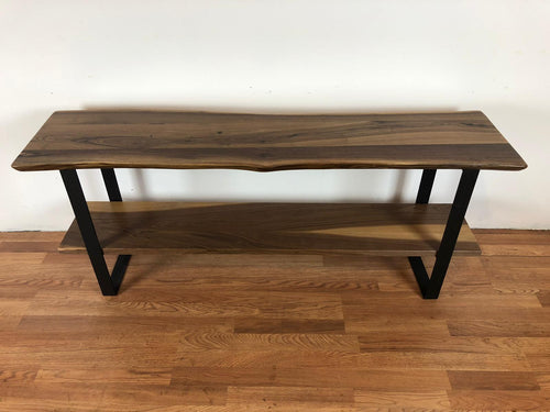 Live edge walnut TV media stand with shelf