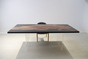 E13 Live edge walnut wood slab dining table top with epoxy 84" x 40"