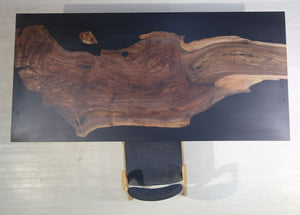 E13 Live edge walnut wood slab dining table top with epoxy 84" x 40"