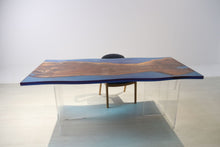E14 Live edge walnut wood slab dining table top with epoxy 79" x 40"