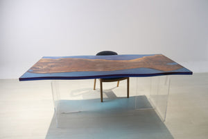 E14 Live edge walnut wood slab dining table top with epoxy 79" x 40"