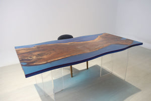 E14 Live edge walnut wood slab dining table top with epoxy 79" x 40"