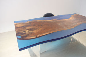 E14 Live edge walnut wood slab dining table top with epoxy 79" x 40"
