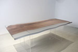 E15 Live edge walnut wood slab dining table top with epoxy 96" x 42"