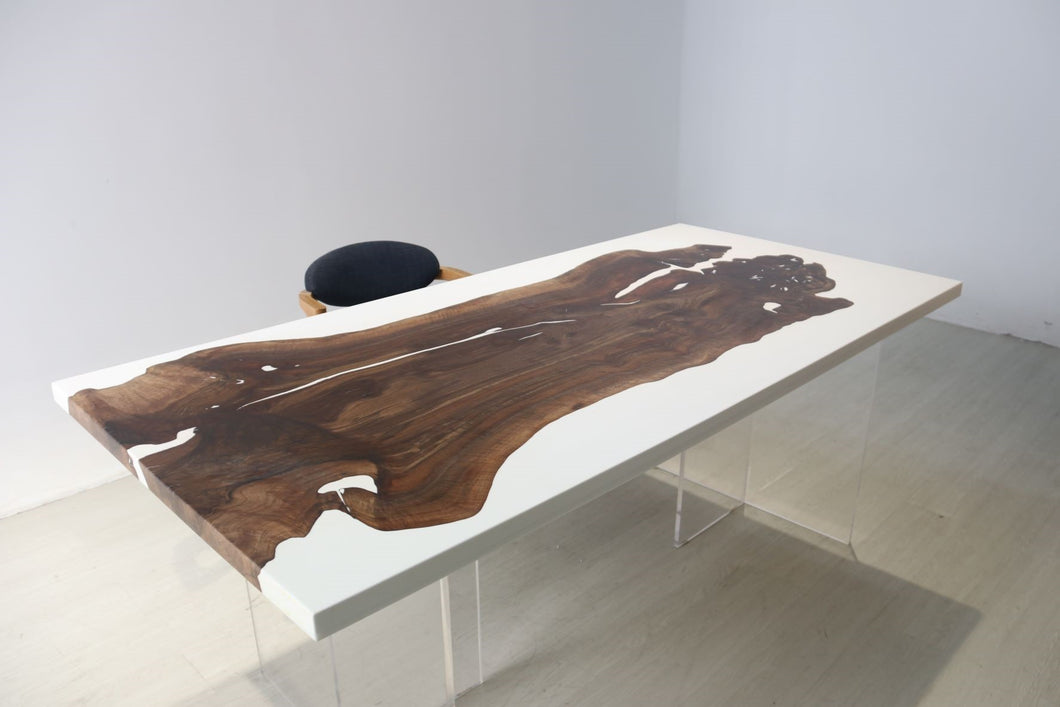 E3 Live edge walnut wood slab dining table top with epoxy 74