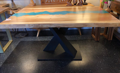 Live edge acacia wood river epoxy dining table