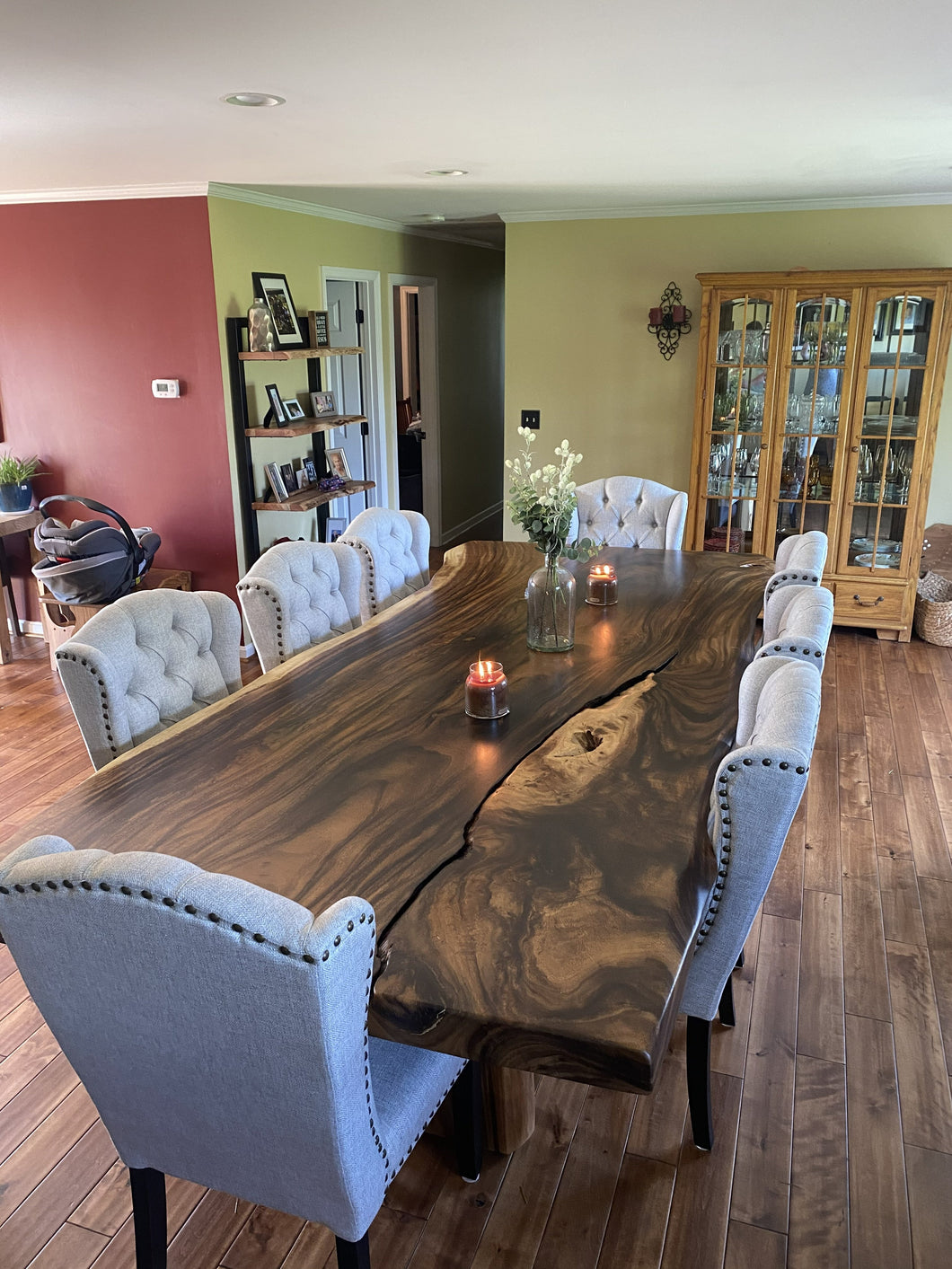 Live edge acacia wood slab dining table